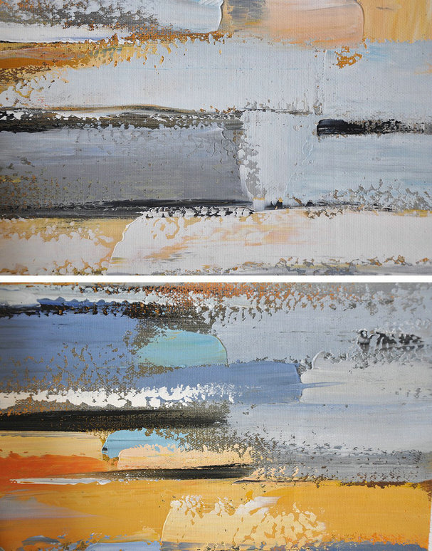 Extra Large Canvas Art,Horizontal Palette Knife Contemporary Art,Abstract Painting On Canvas,White,Grey,Orange,Yellow,Blue.etc